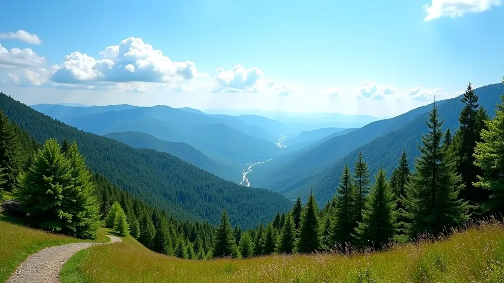 Ogres Zilo kalnu panorāma ar debesu fonu